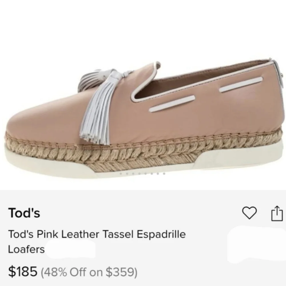 Tod's Caramel Pink Leather Tassel Espadrille Loafers Size 37